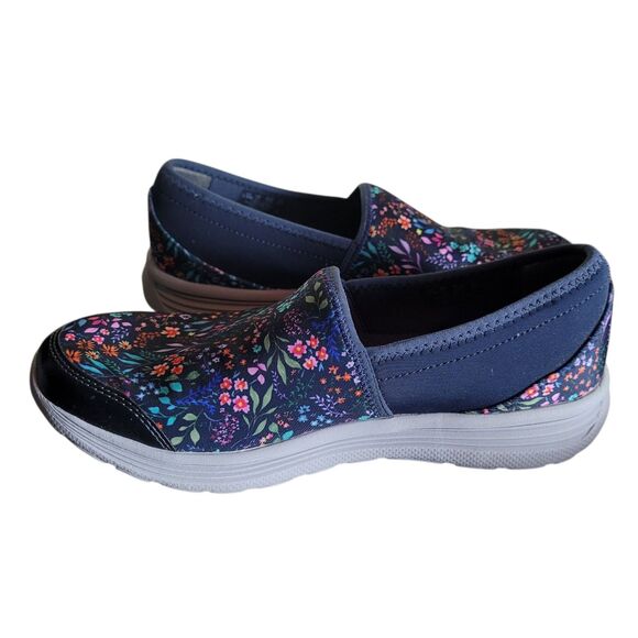 Bzees Floral Print Slip On Shoes Women's Size 7.5 Navy Colorful Comfort Nature - Picture 1 of 8